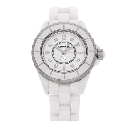 Stainless Steel Ceramic Diamond Mother of Pearl 33mm J12 Quartz Watch White