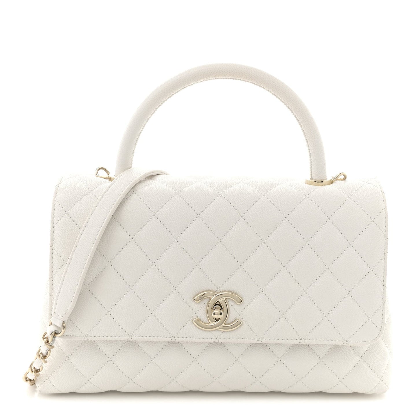 Caviar Quilted Small Coco Handle Flap White