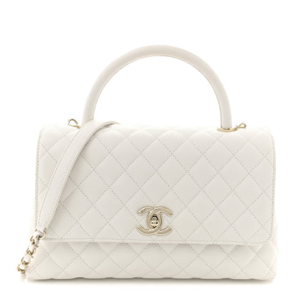 Caviar Quilted Small Coco Handle Flap White