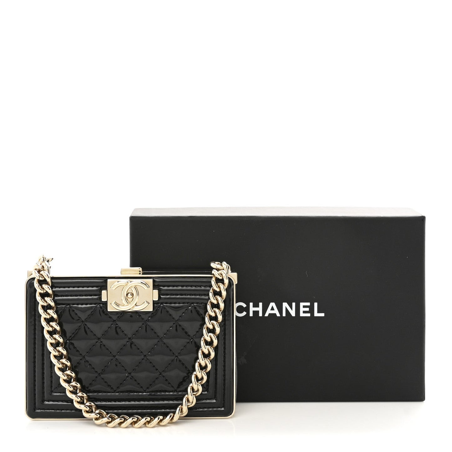 Patent Calfskin Boy Minaudiere Black