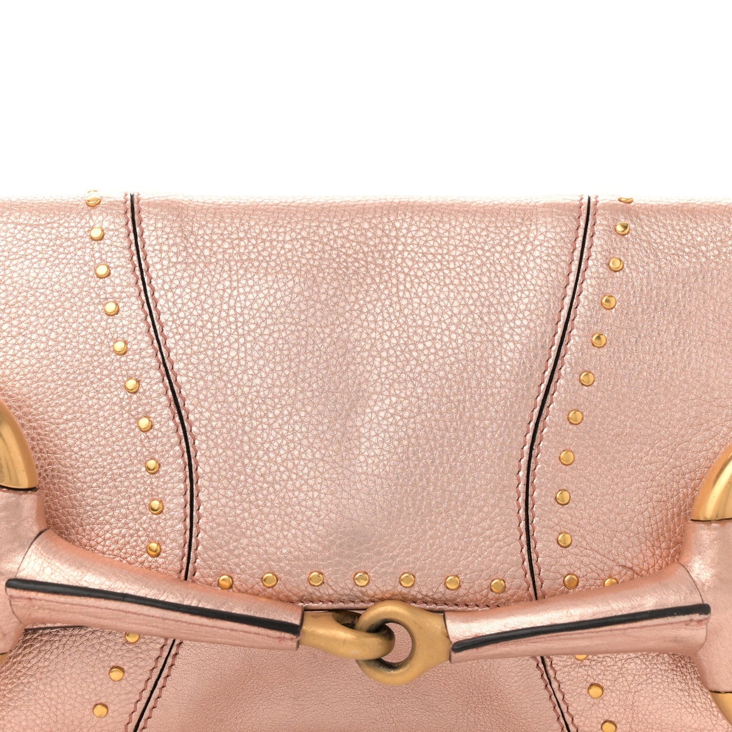 Metallic Calfskin Studded Horsebit Clutch Bag Pink