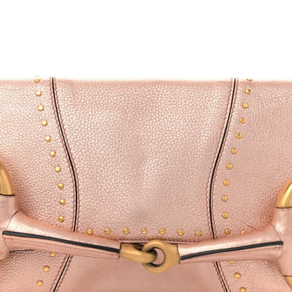 Metallic Calfskin Studded Horsebit Clutch Bag Pink