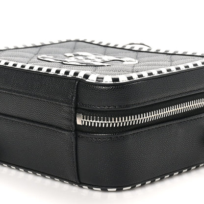 Caviar Quilted Striped Small CC Filigree Vanity Case Black White