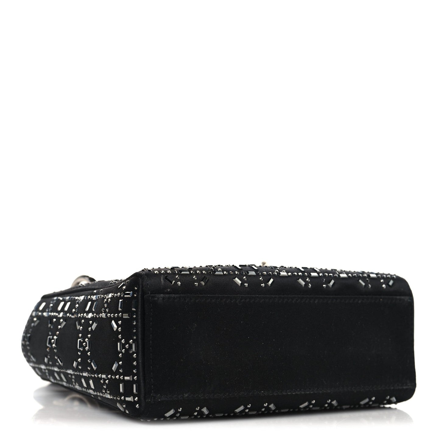 Satin Crystal Cannage Mini Lady Dior Black