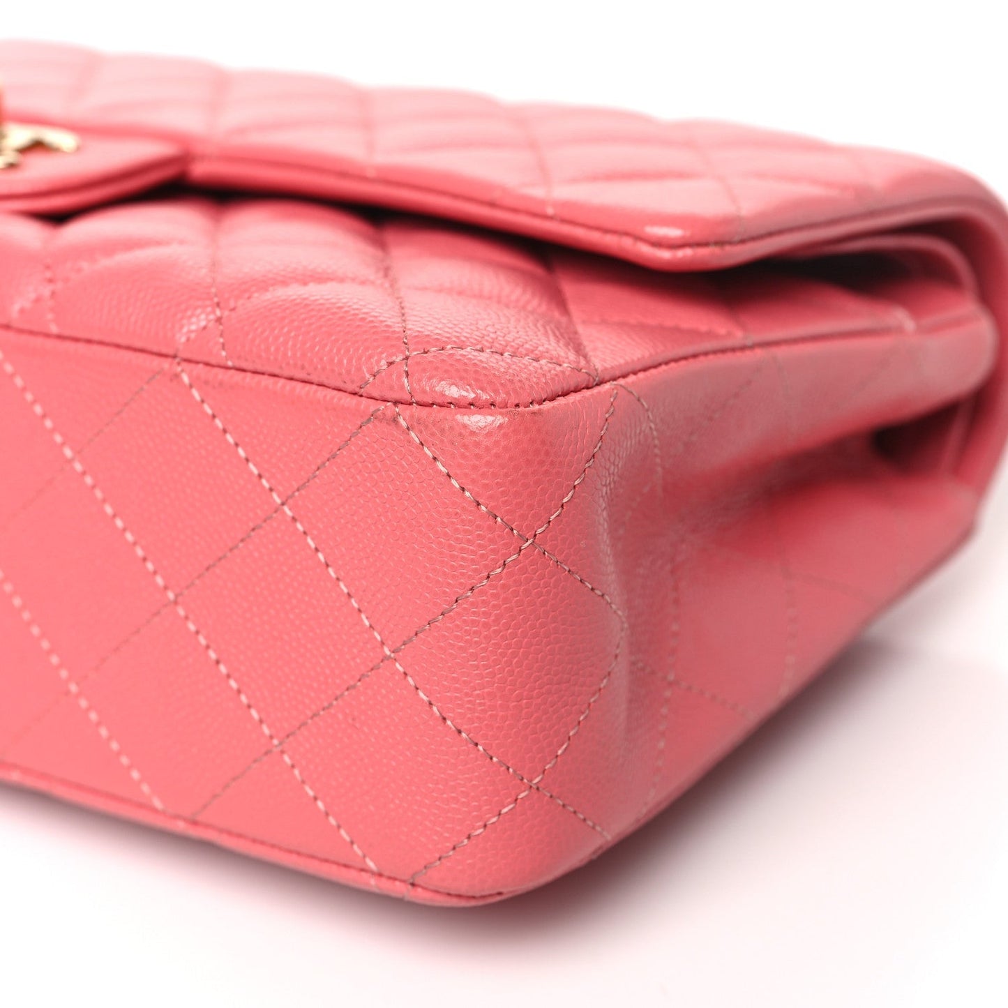 Metallic Caviar Quilted Medium Double Flap Pink