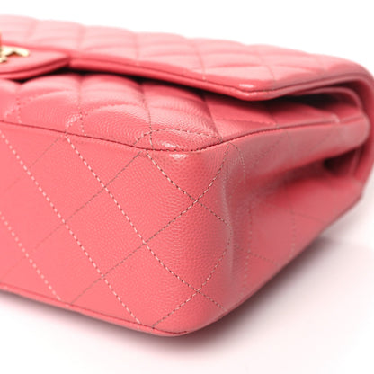 Metallic Caviar Quilted Medium Double Flap Pink