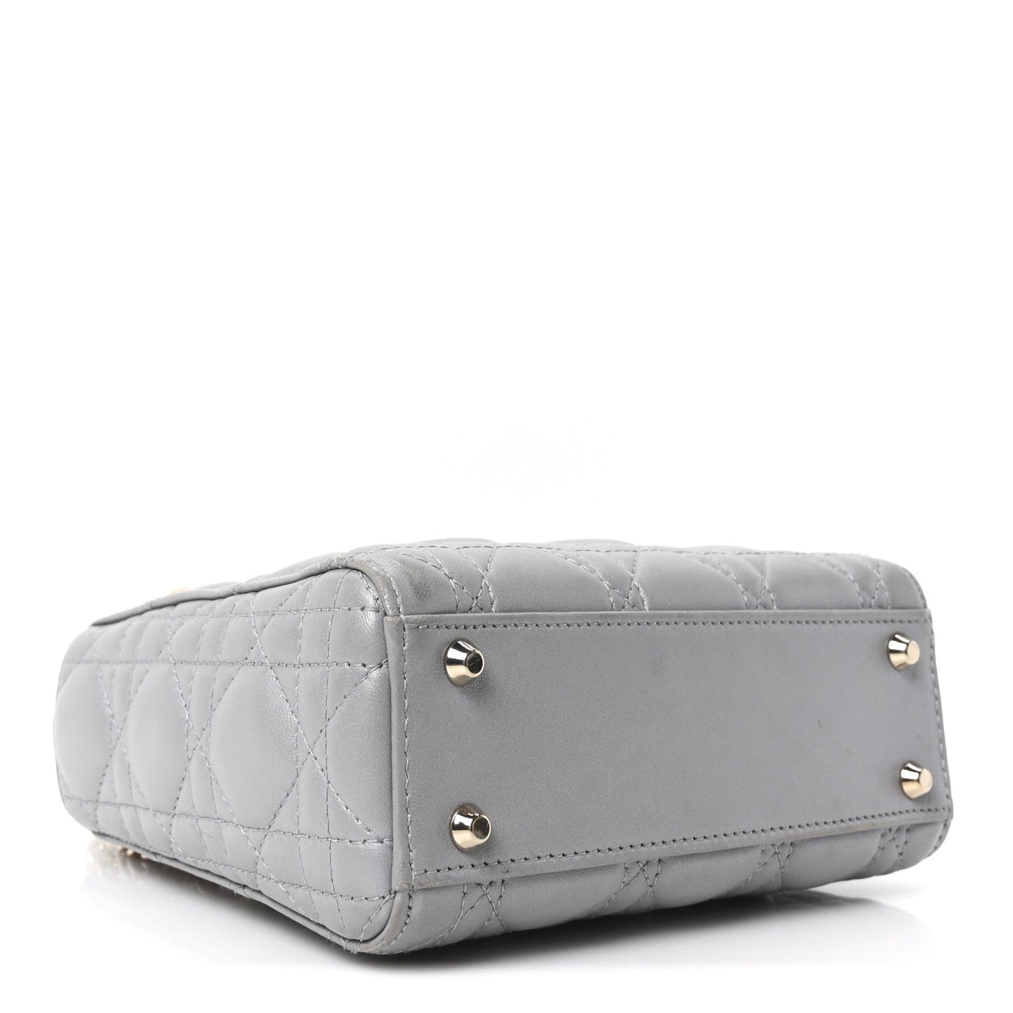 Metallic Lambskin Cannage Mini Lady Dior Gray