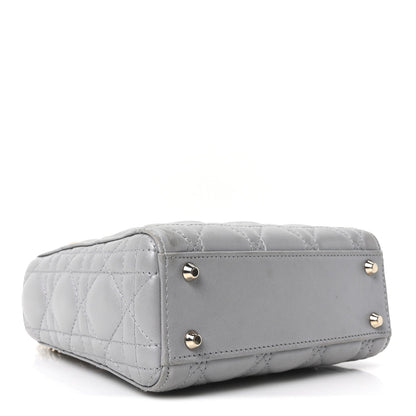 Metallic Lambskin Cannage Mini Lady Dior Gray