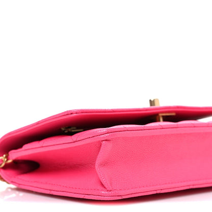 Caviar Quilted Glitter CC Roller Skate Wallet on Chain WOC Pink