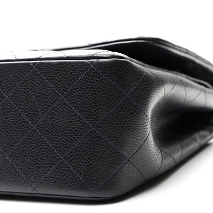 Caviar Quilted Jumbo Double Flap Navy Blue