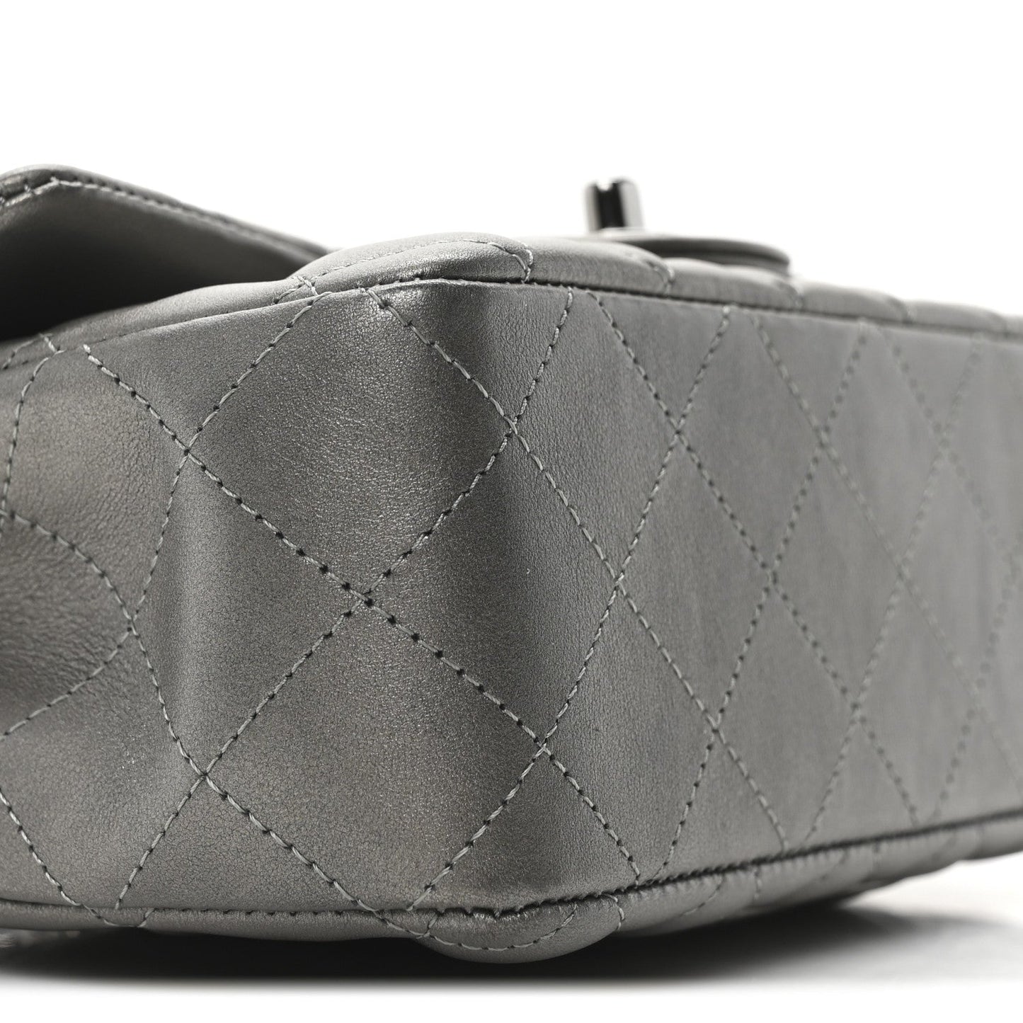 Metallic Lambskin Quilted Mini Rectangular Flap  Dark Grey