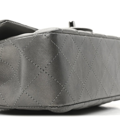 Metallic Lambskin Quilted Mini Rectangular Flap  Dark Grey