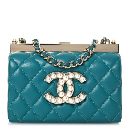 Lambskin Quilted Pearl CC Vanity Case Turquoise