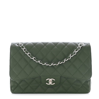 Caviar Quilted Jumbo Double Flap Green
