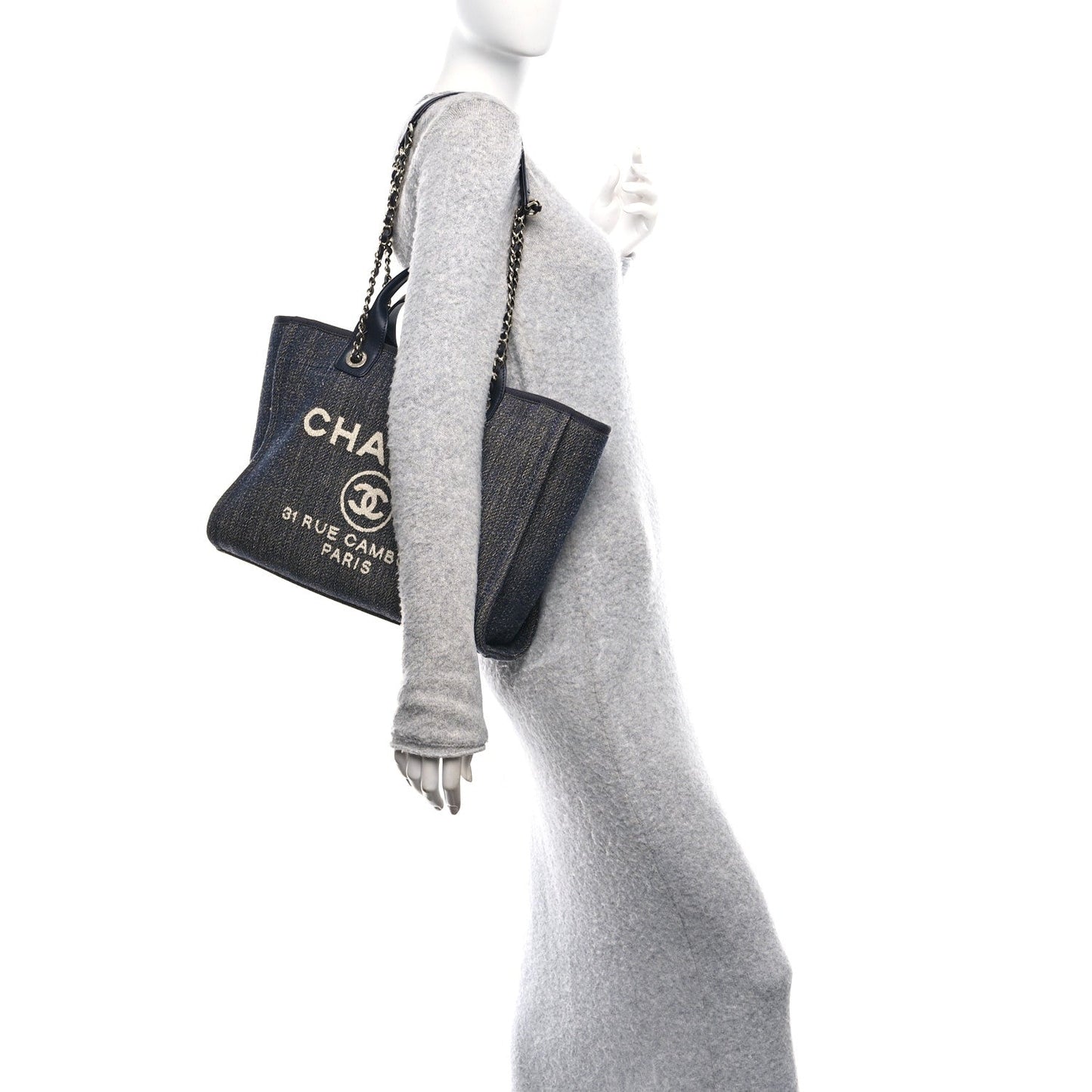 Denim Small Deauville Tote Dark Blue White