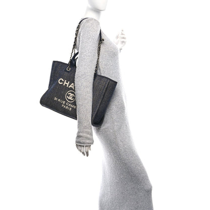 Denim Small Deauville Tote Dark Blue White