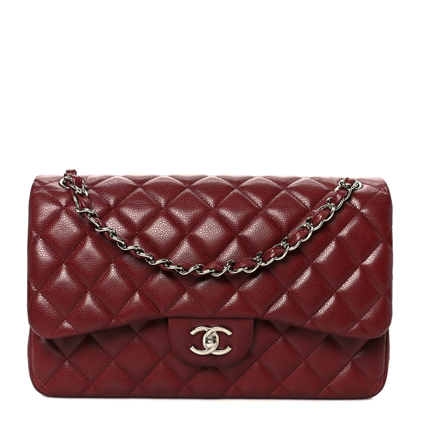 Caviar Quilted Jumbo Double Flap Dark Red
