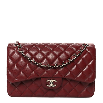 Caviar Quilted Jumbo Double Flap Dark Red