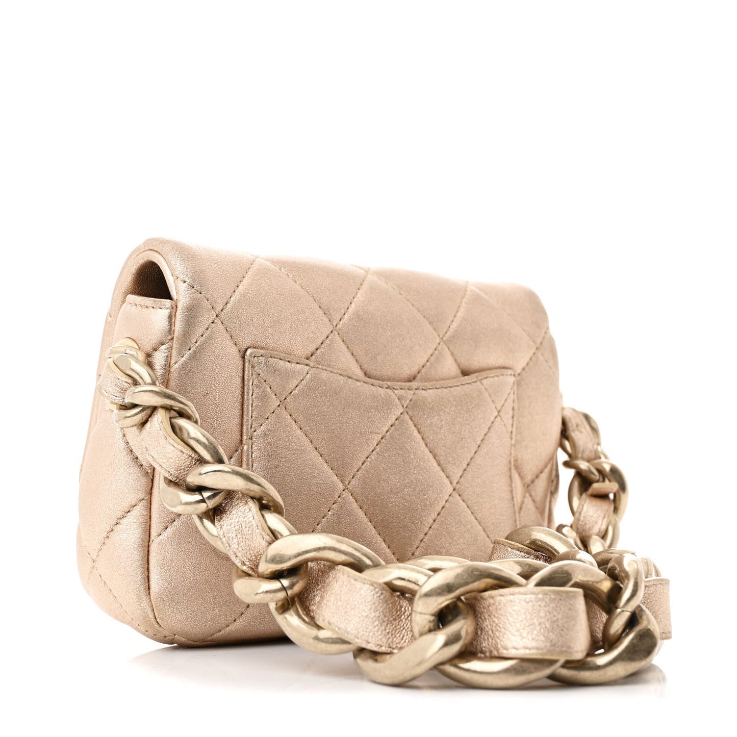 Metallic Lambskin Quilted Mini Lacquered Chain Flap Gold