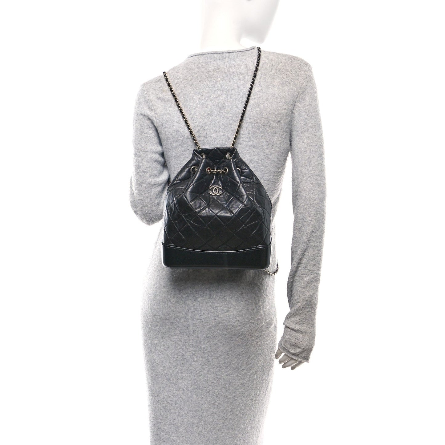 Aged Calfskin Quilted Small Gabrielle Backpack Black
