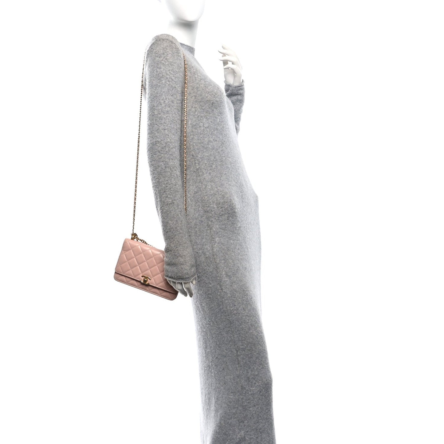 Calfskin Quilted Perfect FIt Wallet On Chain WOC Light Pink