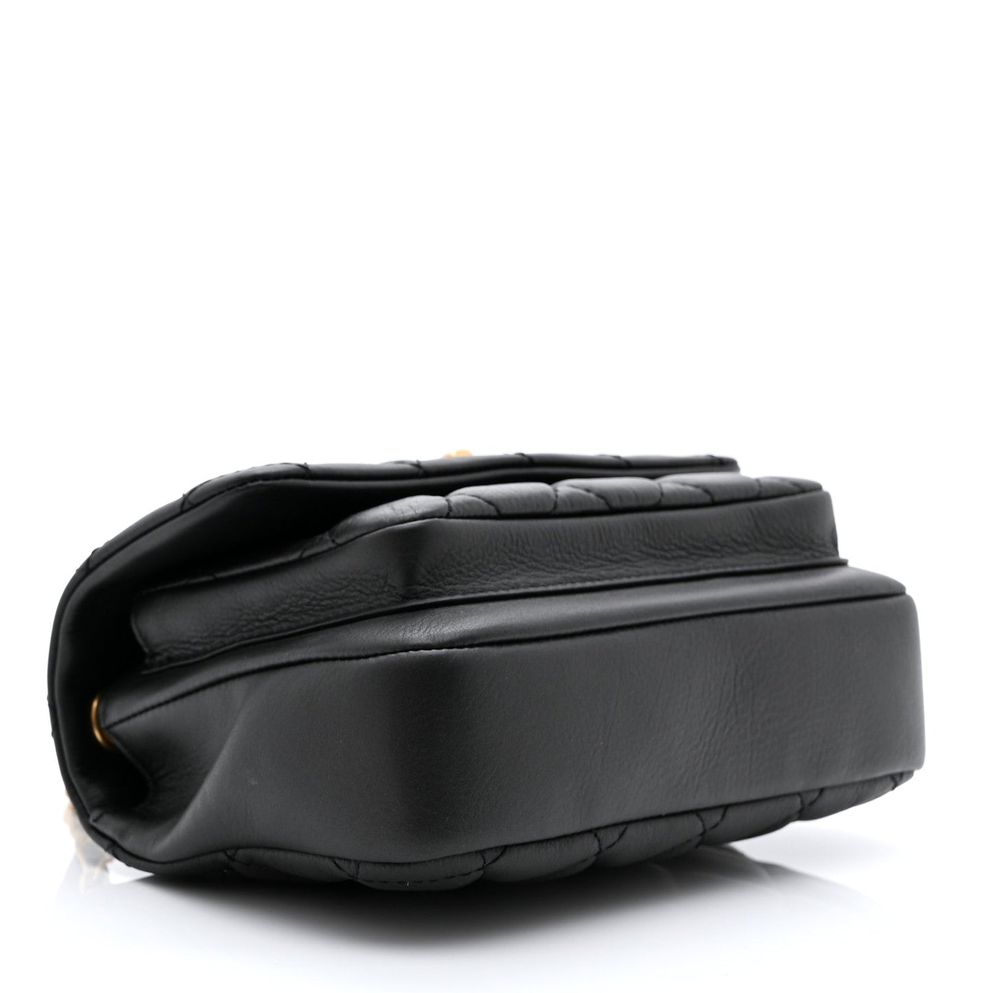 Calfskin Quilted Top Handle Flap Black