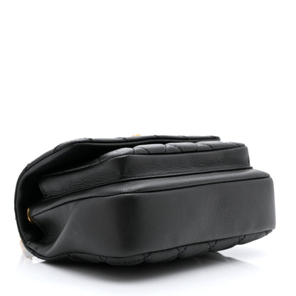 Calfskin Quilted Top Handle Flap Black