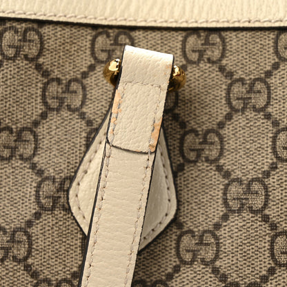 GG Supreme Monogram Textured Dollar Calfskin Web Medium Ophidia Shopping Tote Beige Ebony Mystic White