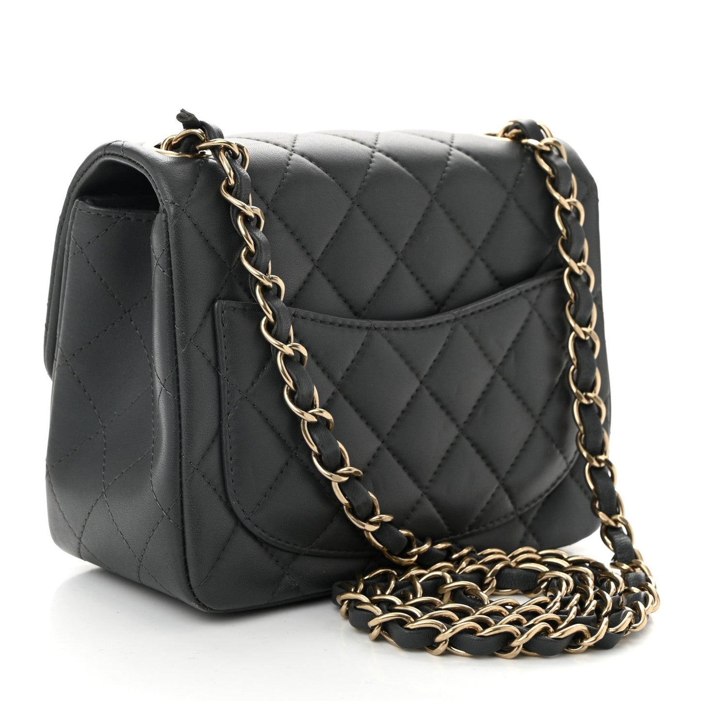 Lambskin Quilted Mini Square Flap Dark Grey