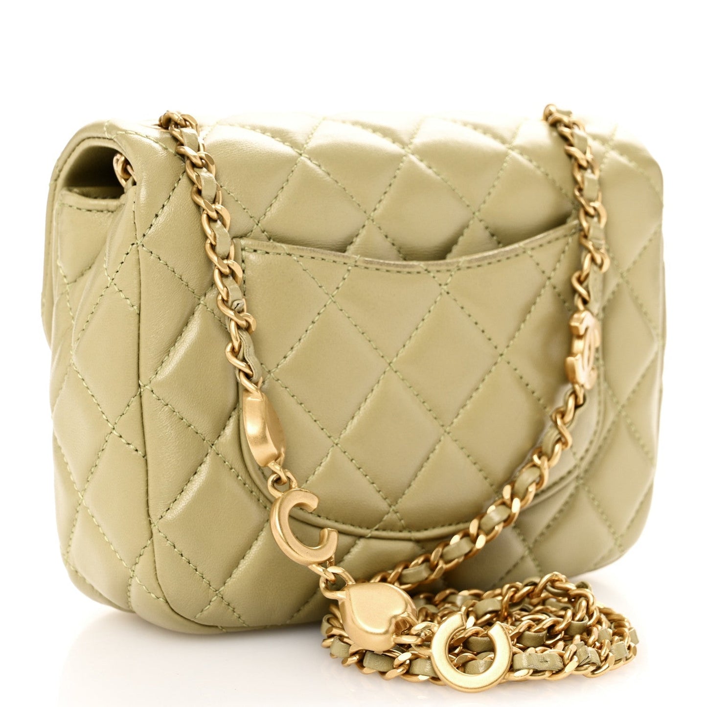 Lambskin Enamel Quilted Mini Coco Hearts Square Flap Light Green
