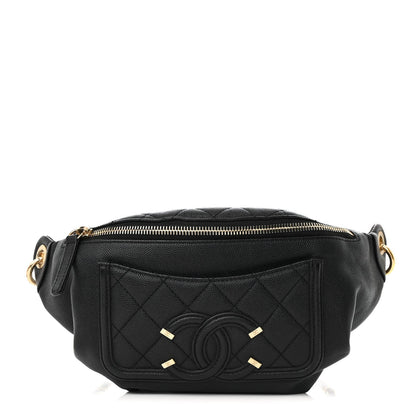 Caviar Quilted Filigree Waist Bag Black