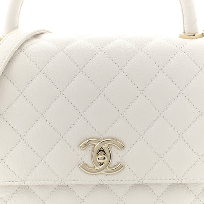 Caviar Quilted Small Coco Handle Flap White