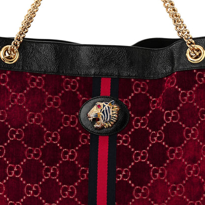 Velvet GG Monogram Large Rajah Chain Tote Red Cipria Black