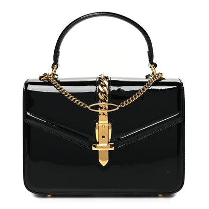 Mousse Top Patent Mini Sylvie 1969 Top Handle Bag Black