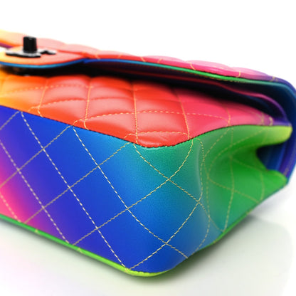 Calfskin Quilted Medium Rainbow Double Flap Multicolor