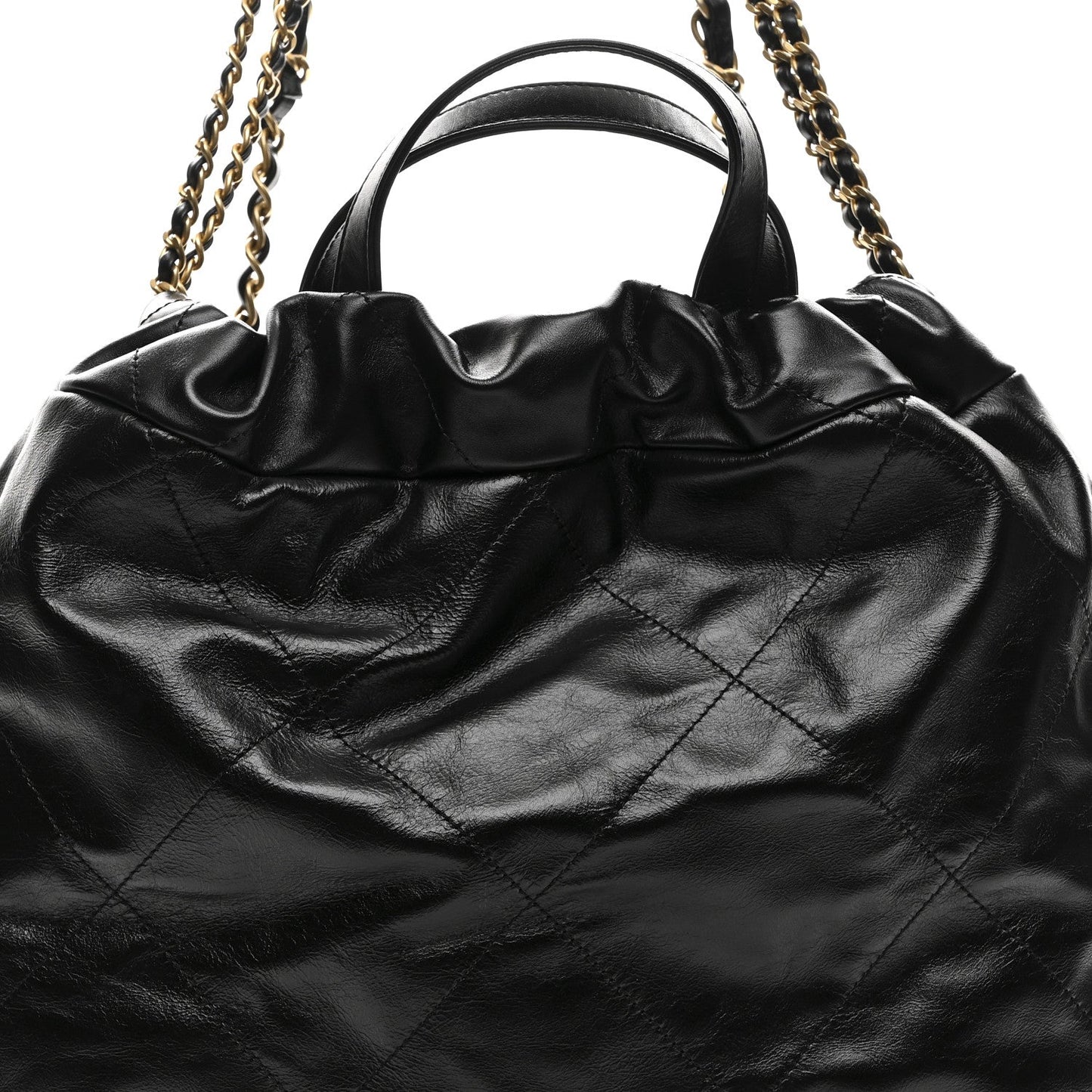 Shiny Calfskin Quilted Chanel 22 Backpack Black