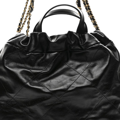 Shiny Calfskin Quilted Chanel 22 Backpack Black