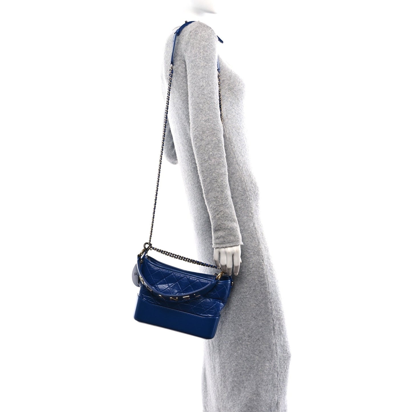 Aged Smooth Calfskin Quilted Medium Gabrielle Logo Hobo Blue