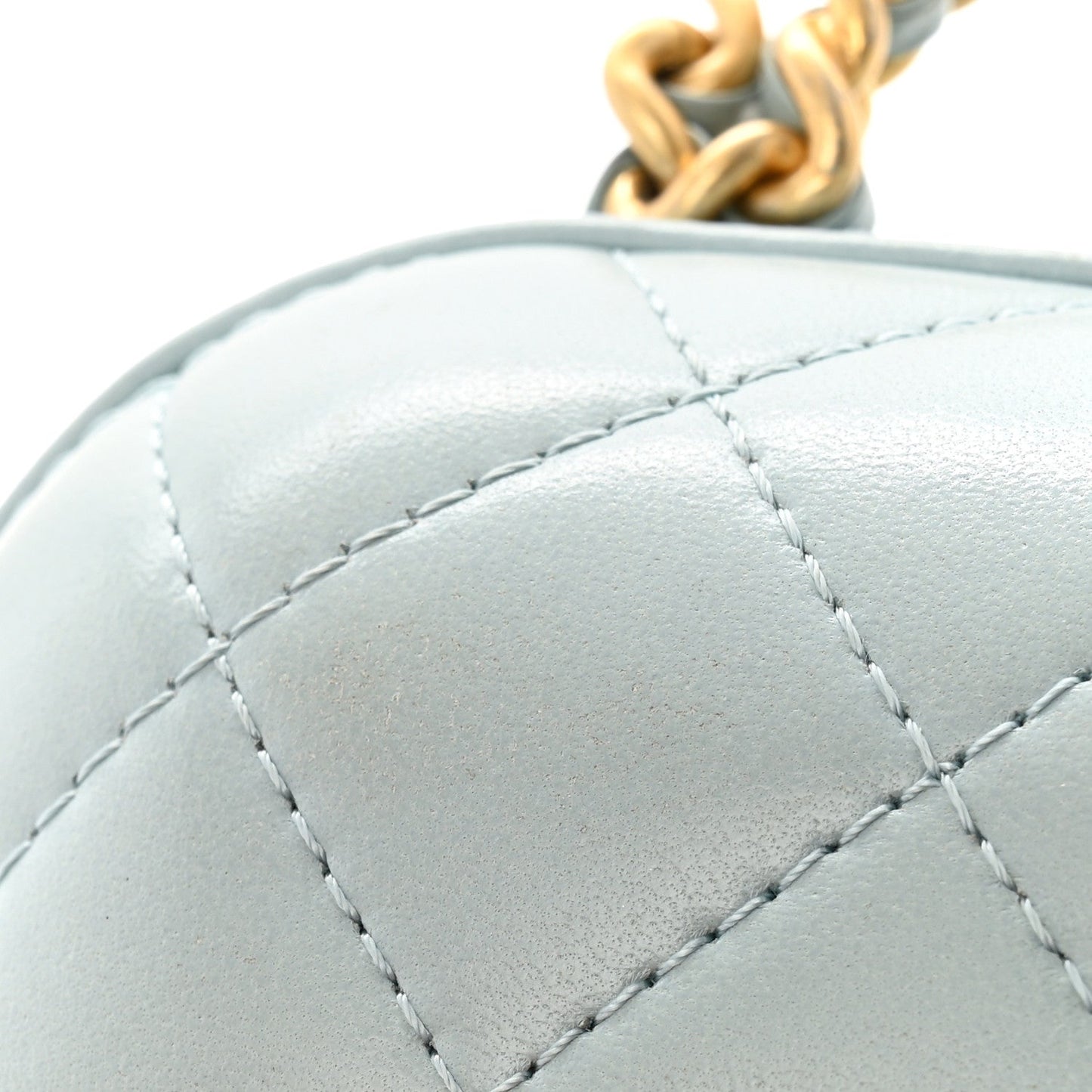 Lambskin Quilted CC Bubble Vanity Case With Chain Light Blue