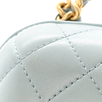 Lambskin Quilted CC Bubble Vanity Case With Chain Light Blue