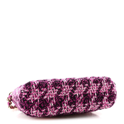 Tweed Quilted Mini Clutch With Chain Purple