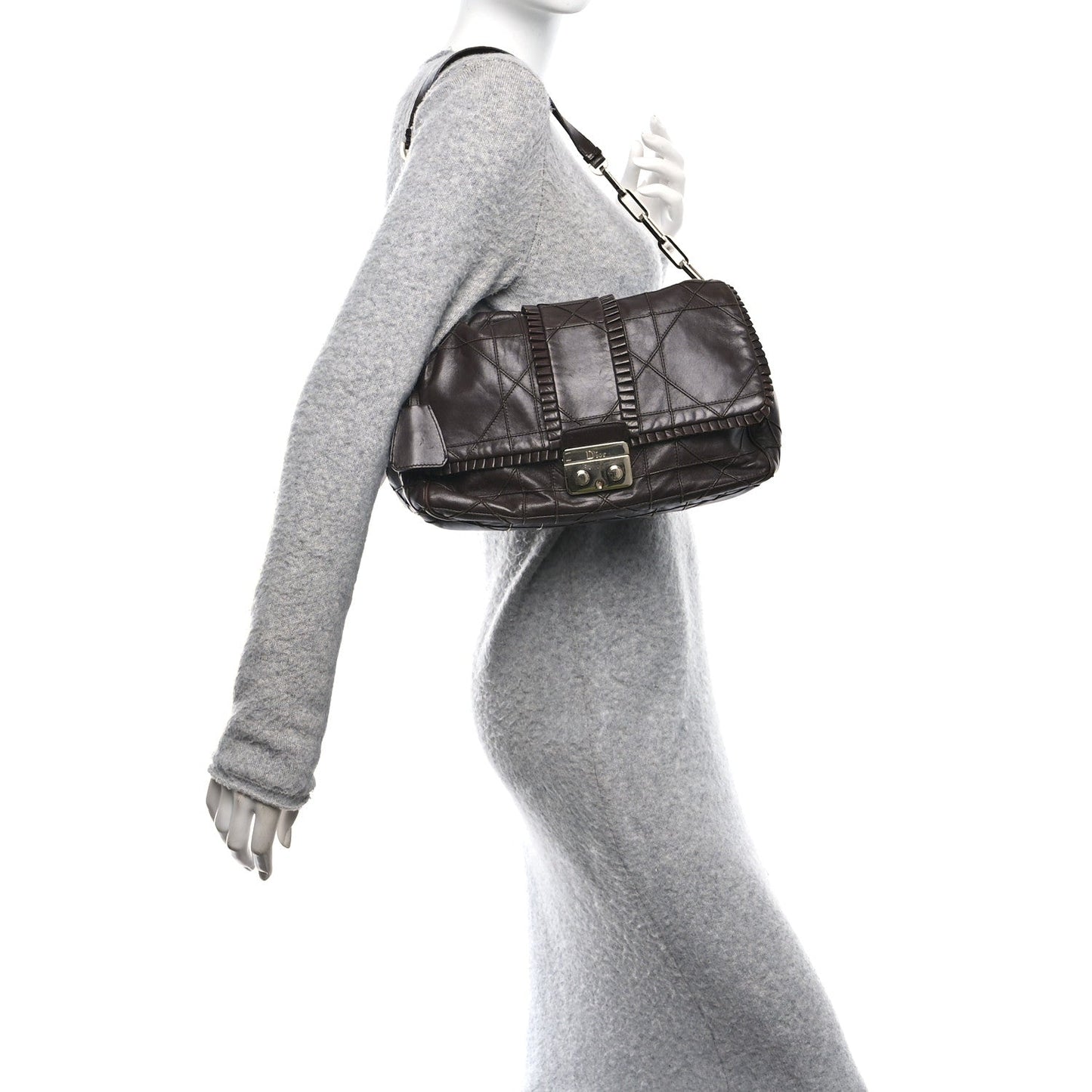 Lambskin Cannage Ruffle New Lock Flap Dark Brown