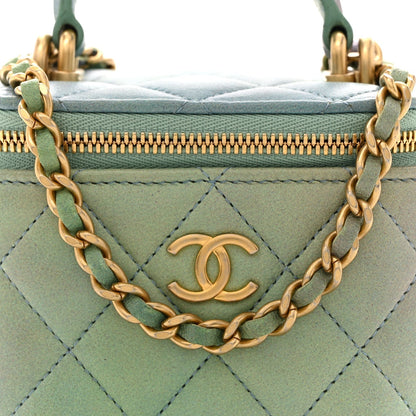 Lambskin Quilted Ombre Top Handle Mini Vanity Case With Chain Blue Green