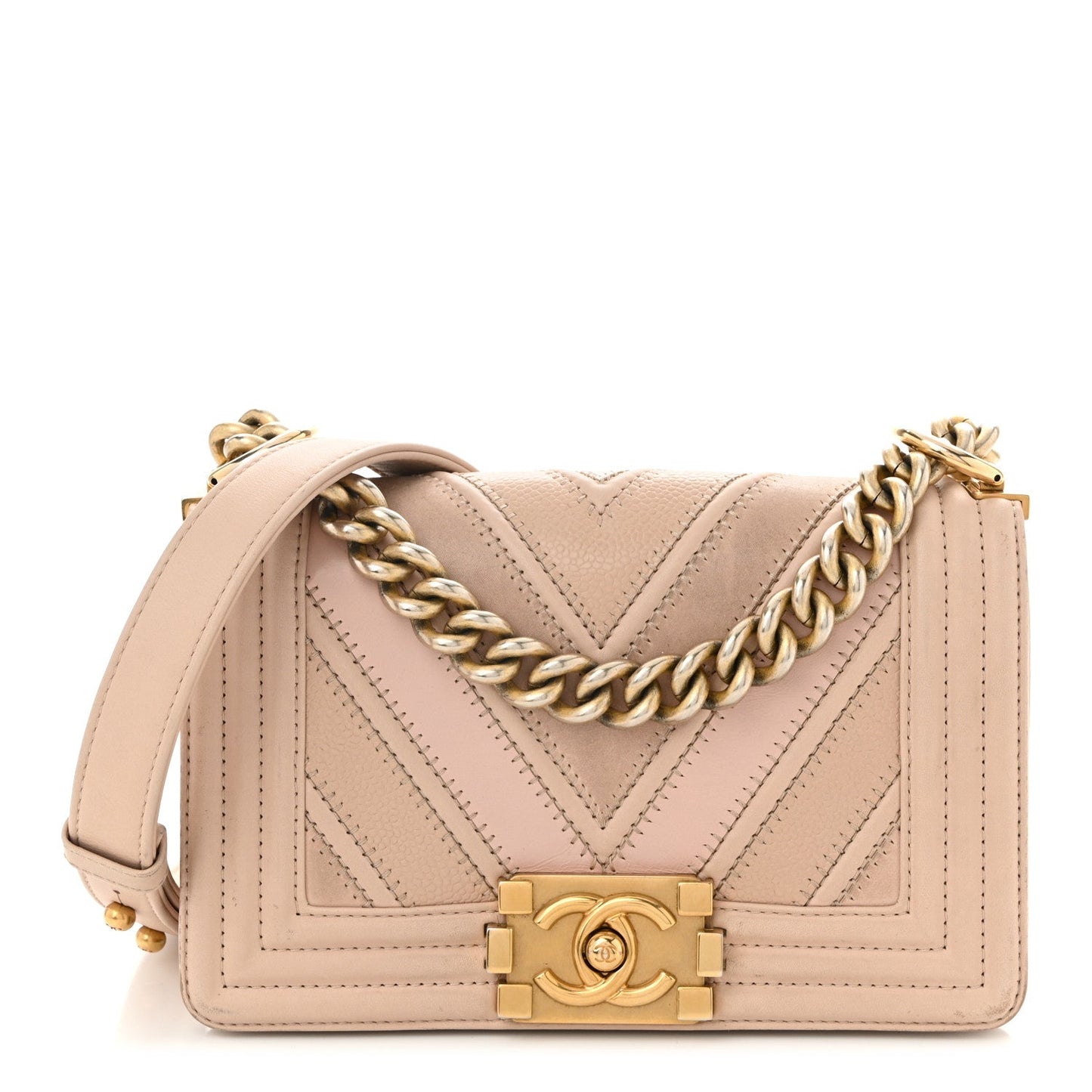 Caviar Suede Calfskin Chevron Quilted Small Boy Flap Light Pink