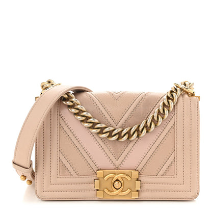 Caviar Suede Calfskin Chevron Quilted Small Boy Flap Light Pink