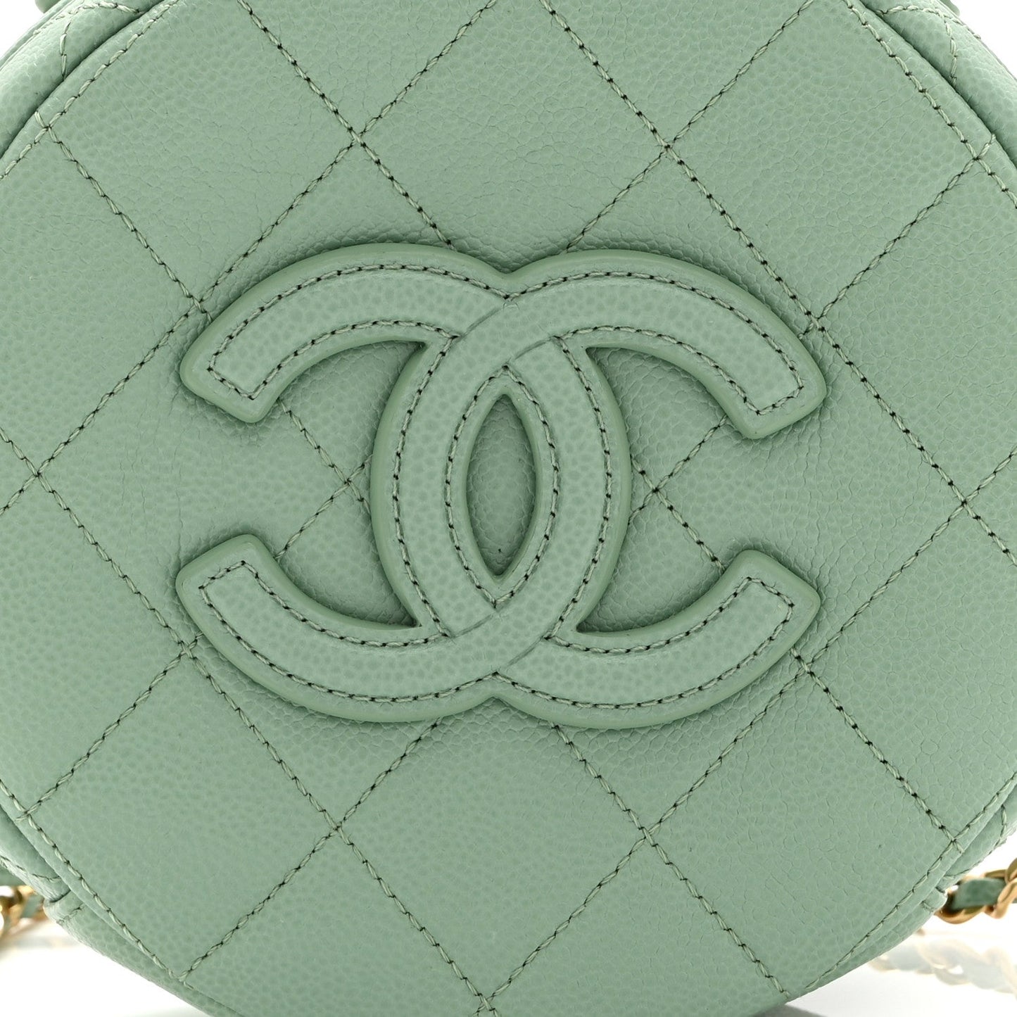 Caviar Quilted Small Round Vanity With Chain Light Green
