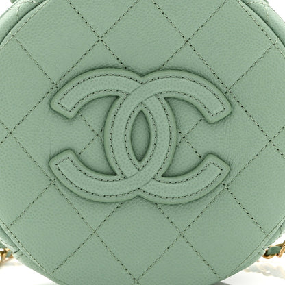 Caviar Quilted Small Round Vanity With Chain Light Green