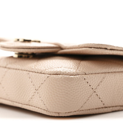Caviar Quilted Mini Chain Belt Bag Light Beige