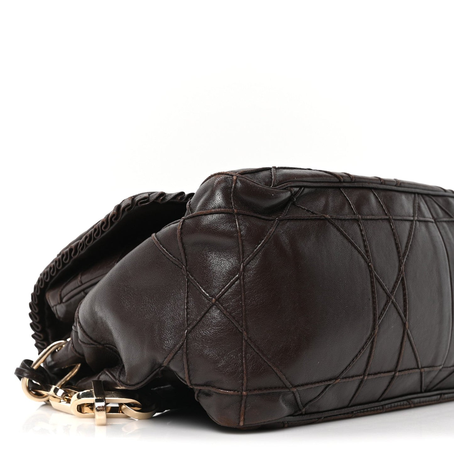 Lambskin Cannage Ruffle New Lock Flap Dark Brown