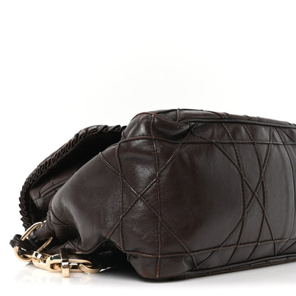 Lambskin Cannage Ruffle New Lock Flap Dark Brown